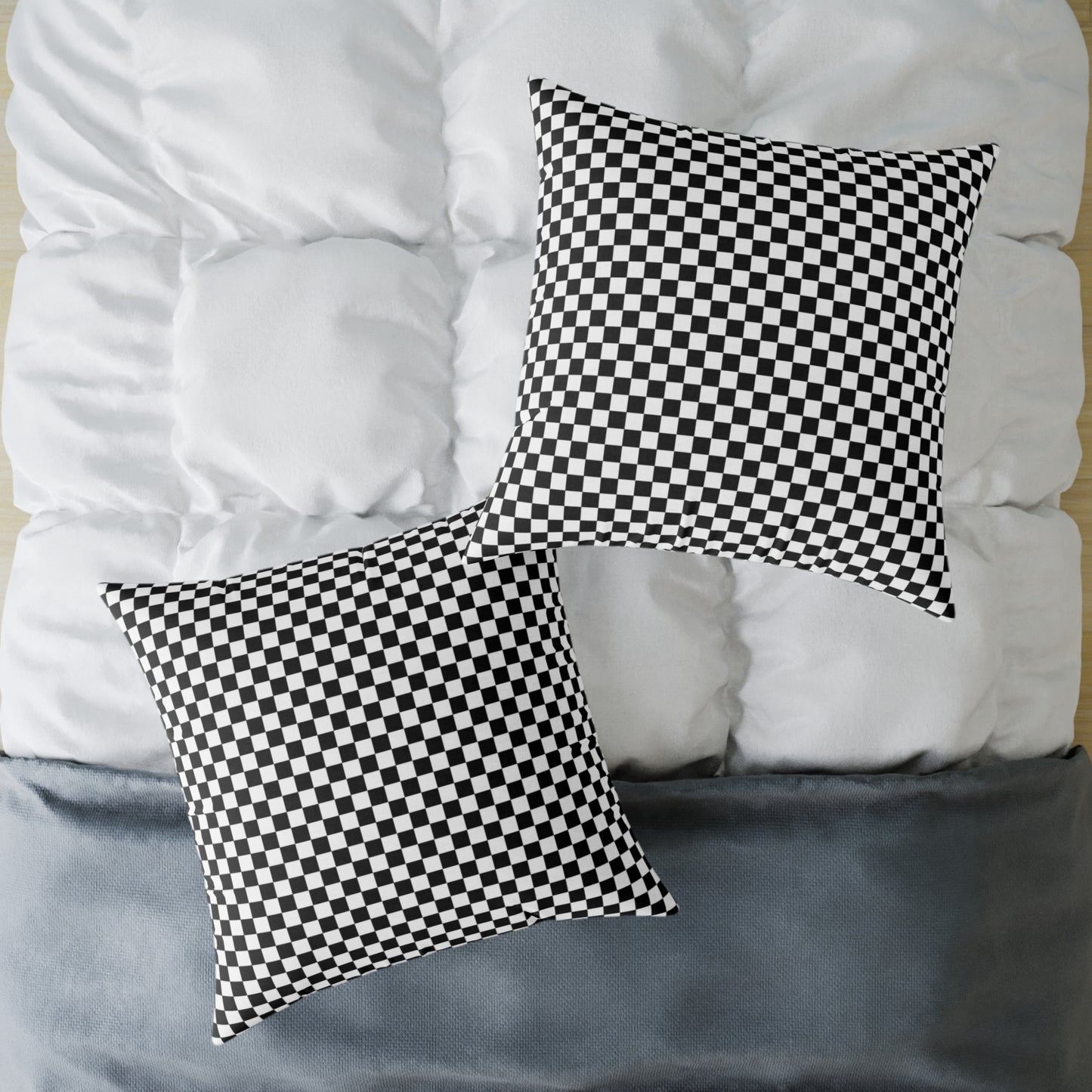 Black & White Check Christmas Decorative Pillow | Double‑Sided Poly Canvas Cushion, Vibrant Holiday Décor, 5 Sizes