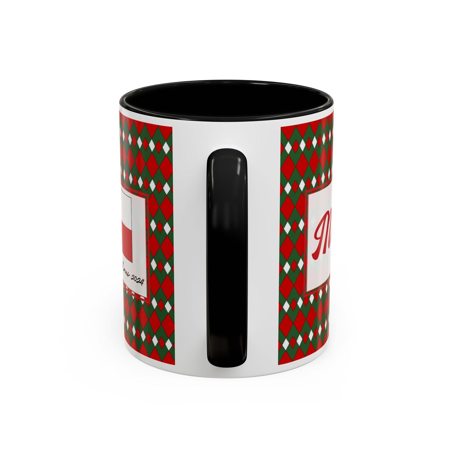 Merry- Christmas Fancy Argyle Personalizable Christmas Ceramic Mug (11oz, 15 oz)