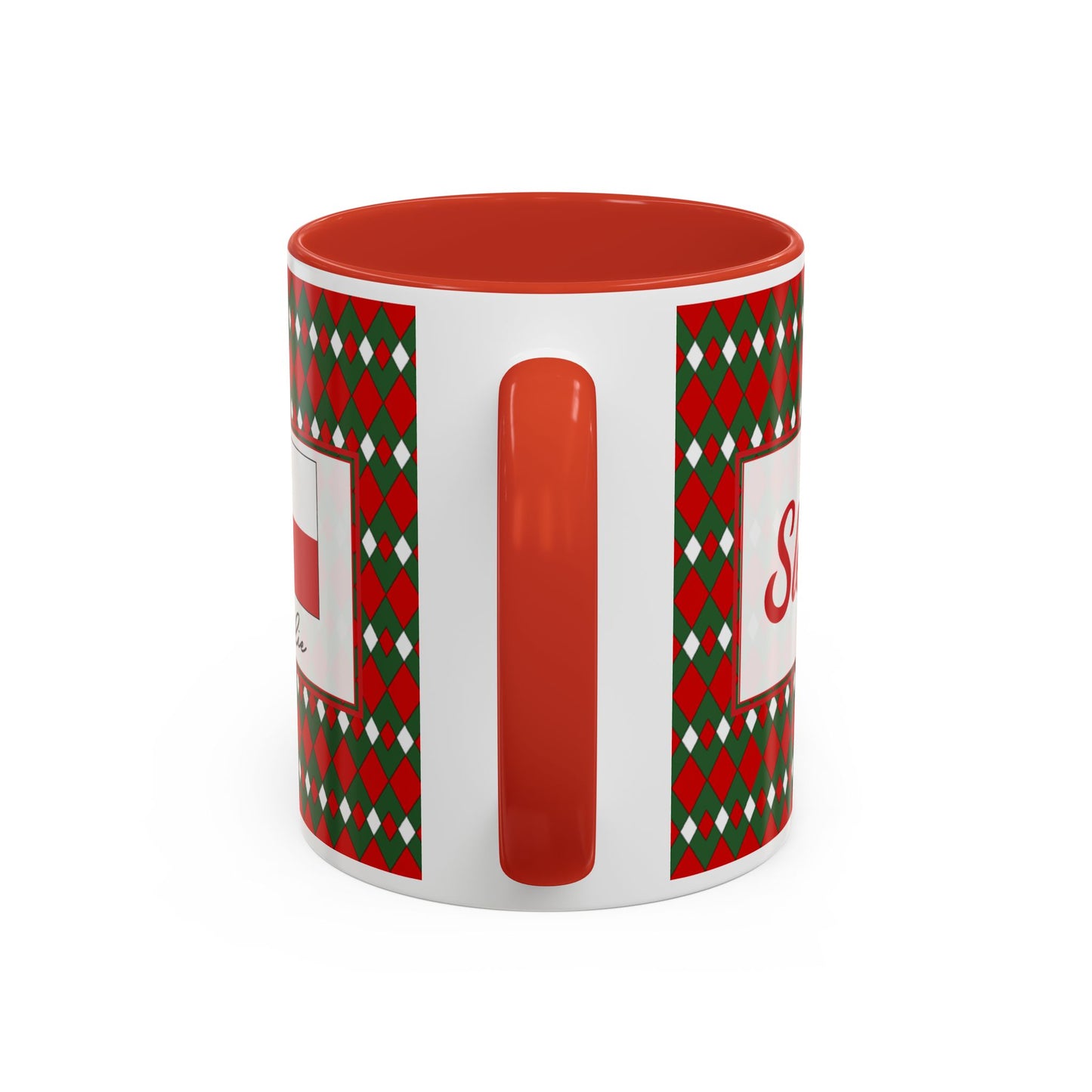 Sleigh- Christmas Fancy Argyle Personalizable Christmas Ceramic Mug (11oz, 15 oz)