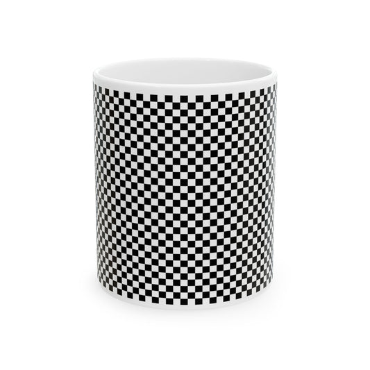 Black Checkered Ceramic Mug, (11oz, 15oz)