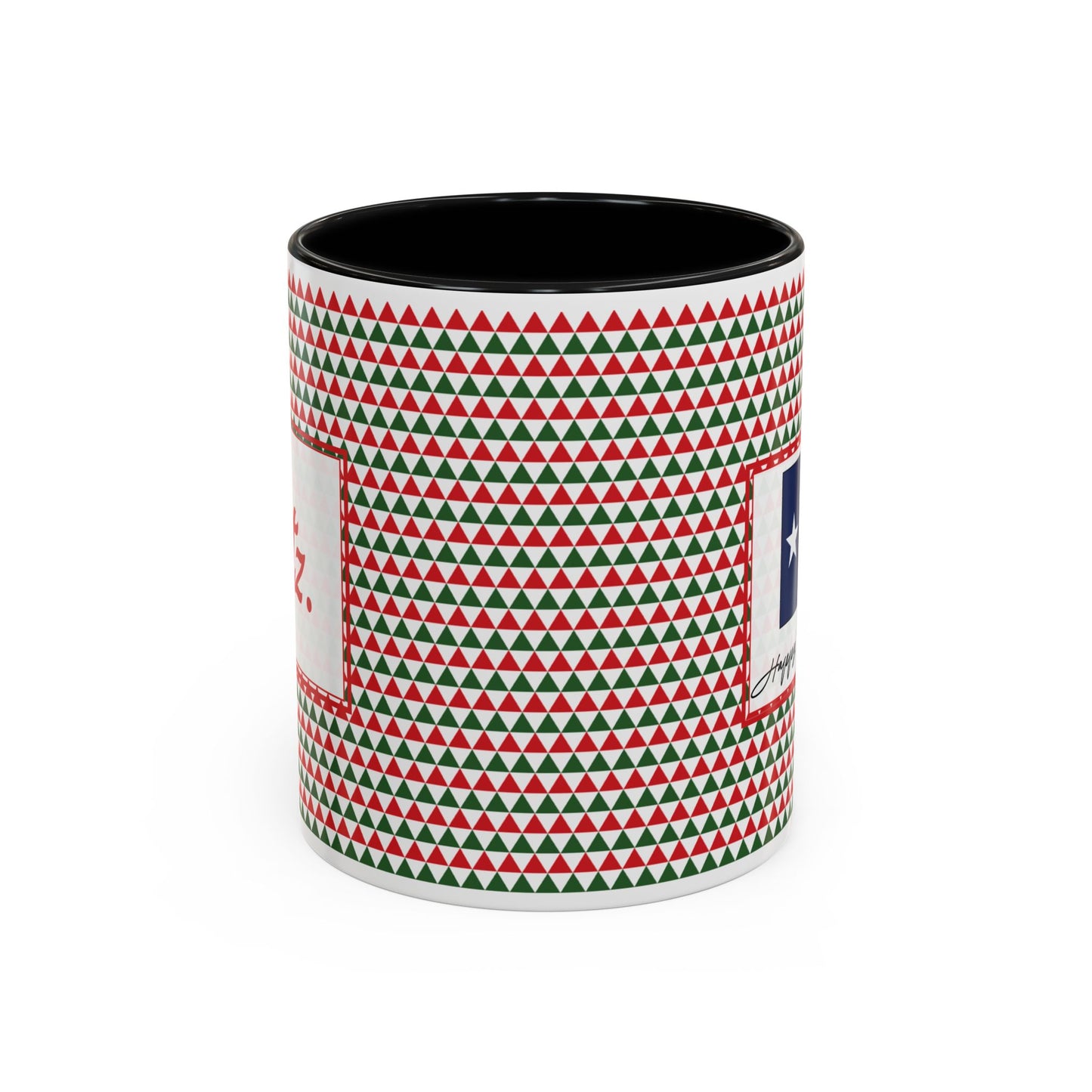 Blitz- Red & Green Triangles Personalizable Christmas Ceramic Mug (11oz, 15 oz)