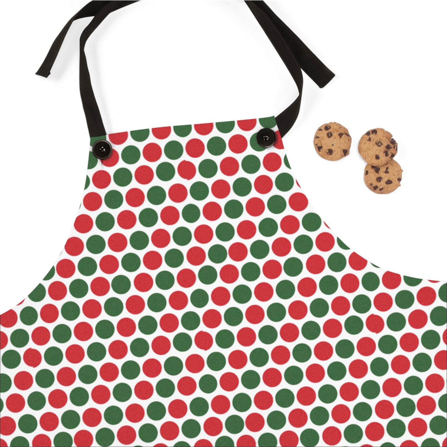Red & Green Polka Dot Party Holiday Apron | Lightweight 100% Polyester Twill, Detachable Black Twill Straps