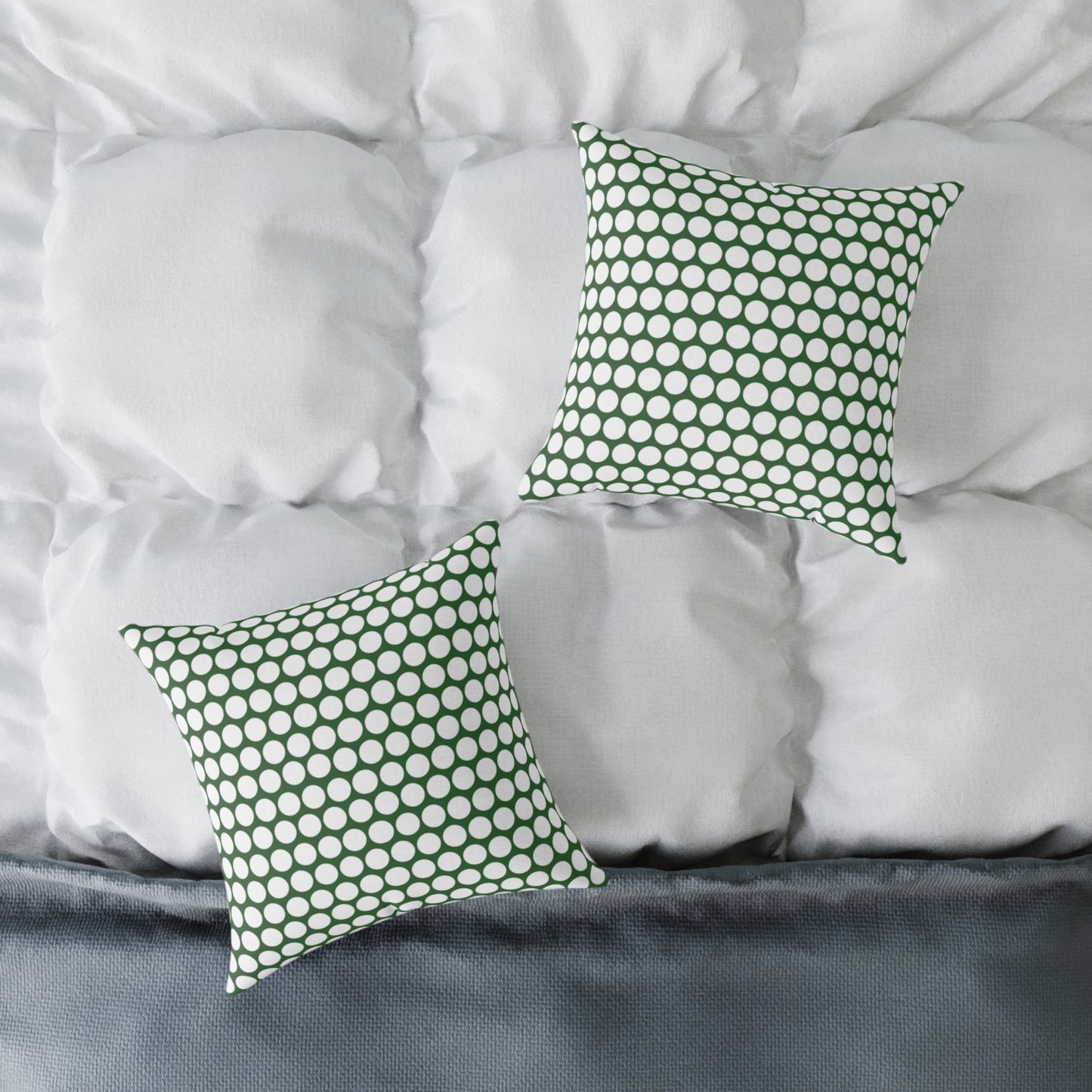 White Polka Dot on Green Christmas Decorative Pillow | Double‑Sided Poly Canvas Cushion, Vibrant Holiday Décor, 5 Sizes