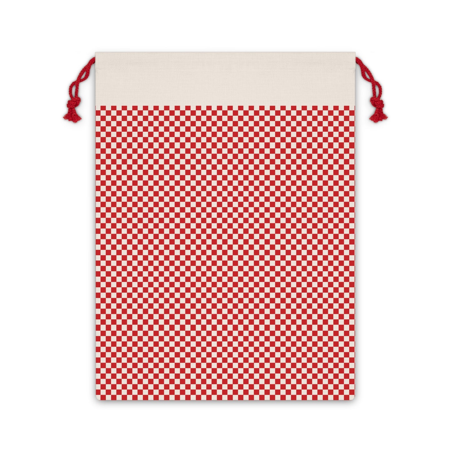 Red & White Checkerboard Pattern Canvas Gift Bag | Reusable Drawstring Pouch