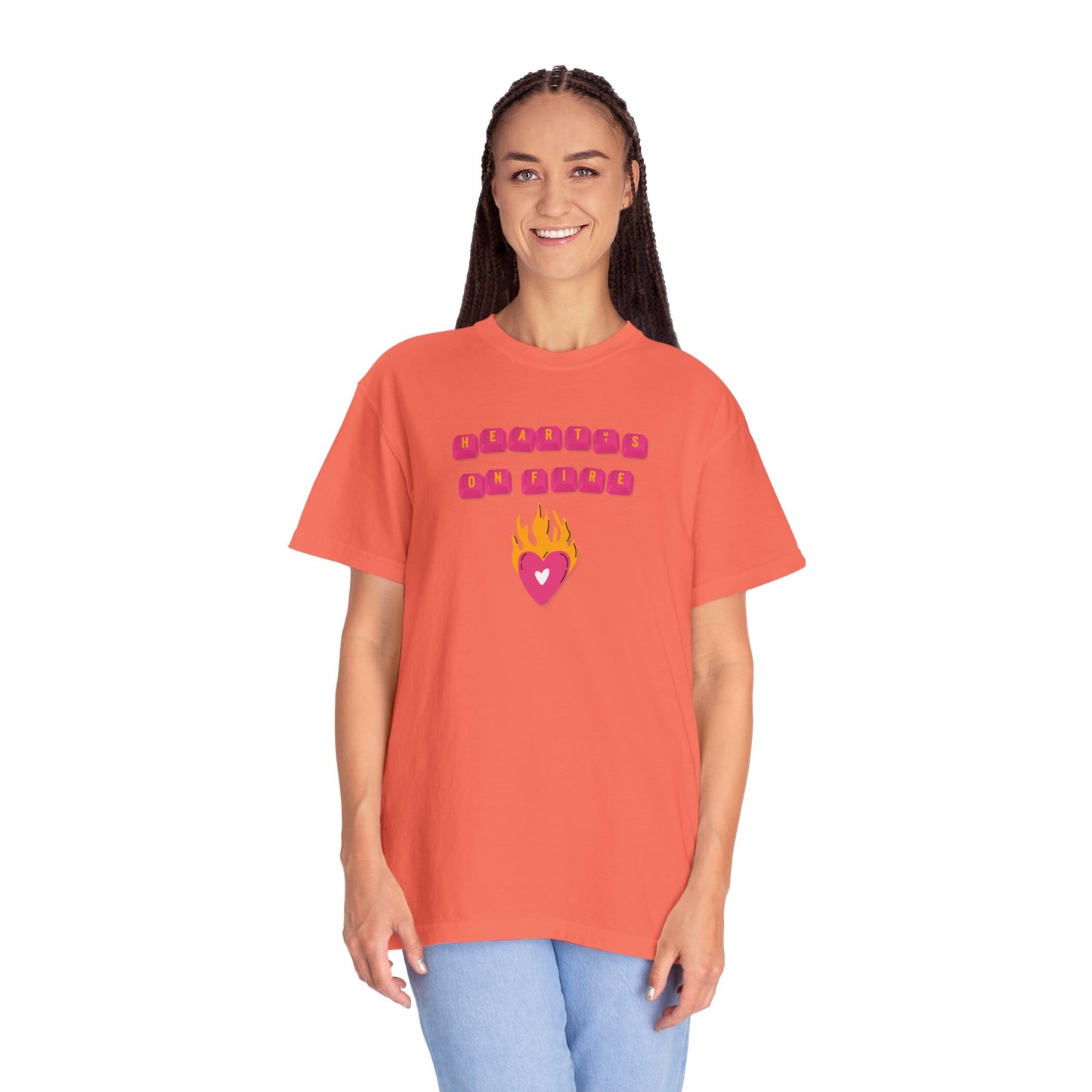 HEART'S ON FIRE Key Caps Flaming Heart Unisex Garment-Dyed T-shirt
