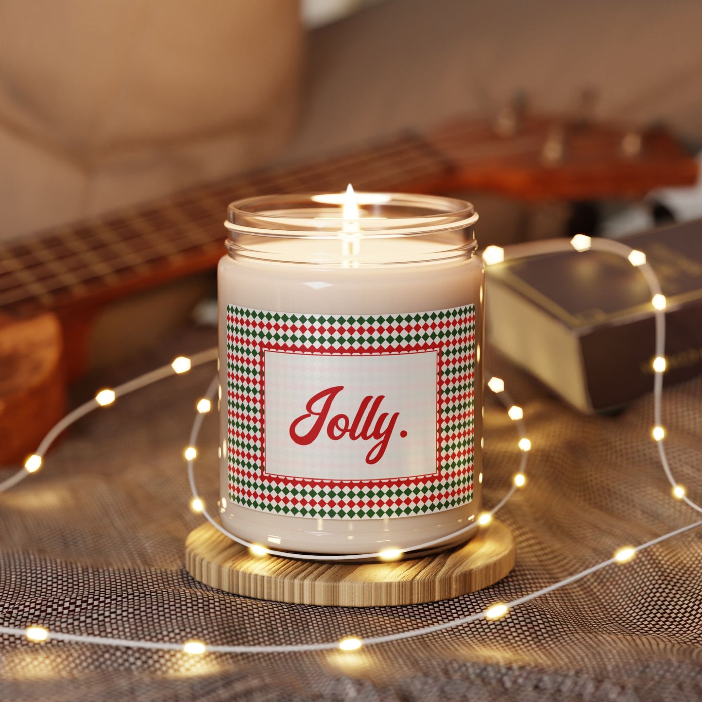 Jolly- Christmas Argyle Scented Soy Candle, 9oz