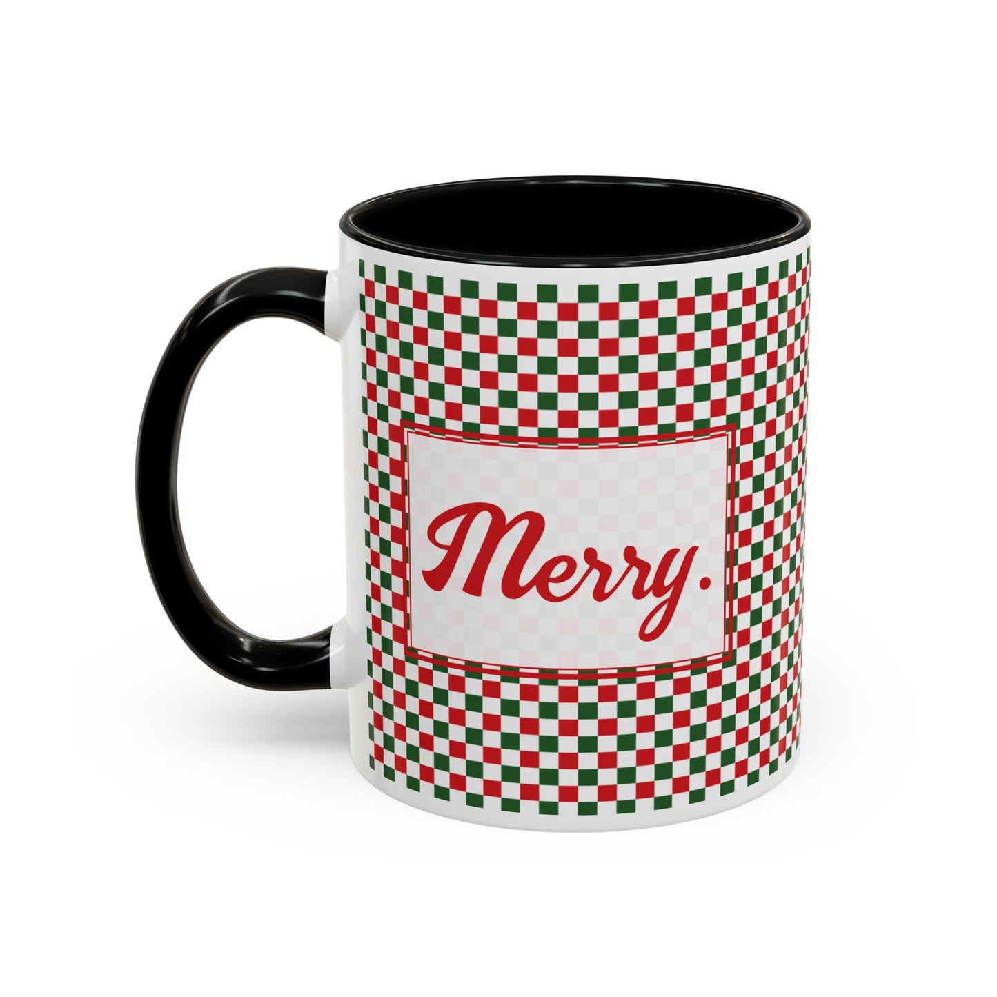 Merry- Christmas Checkered Personalizable Christmas Ceramic Mug (11oz, 15 oz)