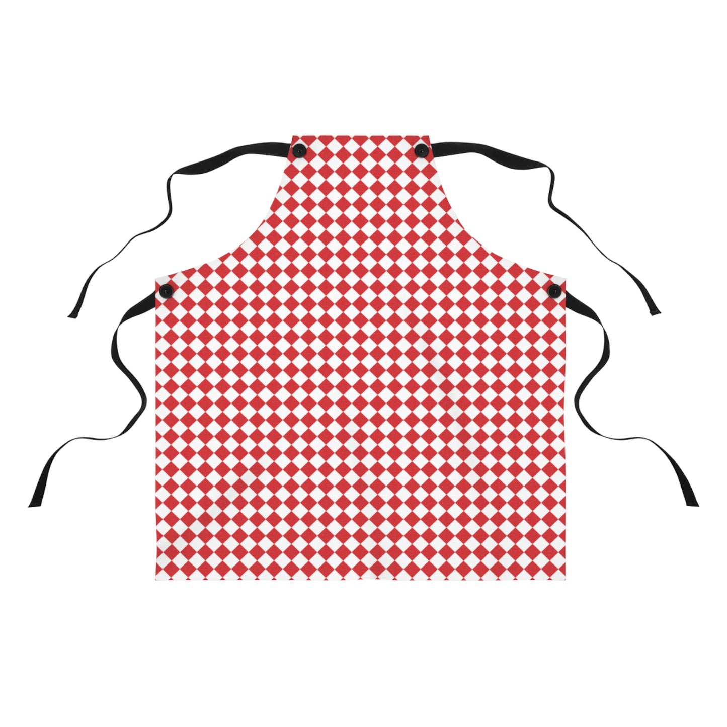 Red & White Argyle Holiday Apron | Lightweight 100% Polyester Twill, Detachable Black Twill Straps