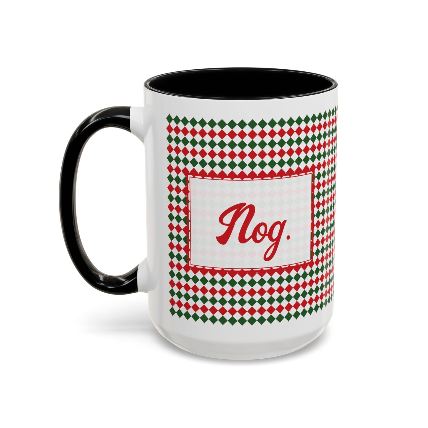 Nog- Christmas Argyle Personalizable Christmas Ceramic Mug (11oz, 15 oz)