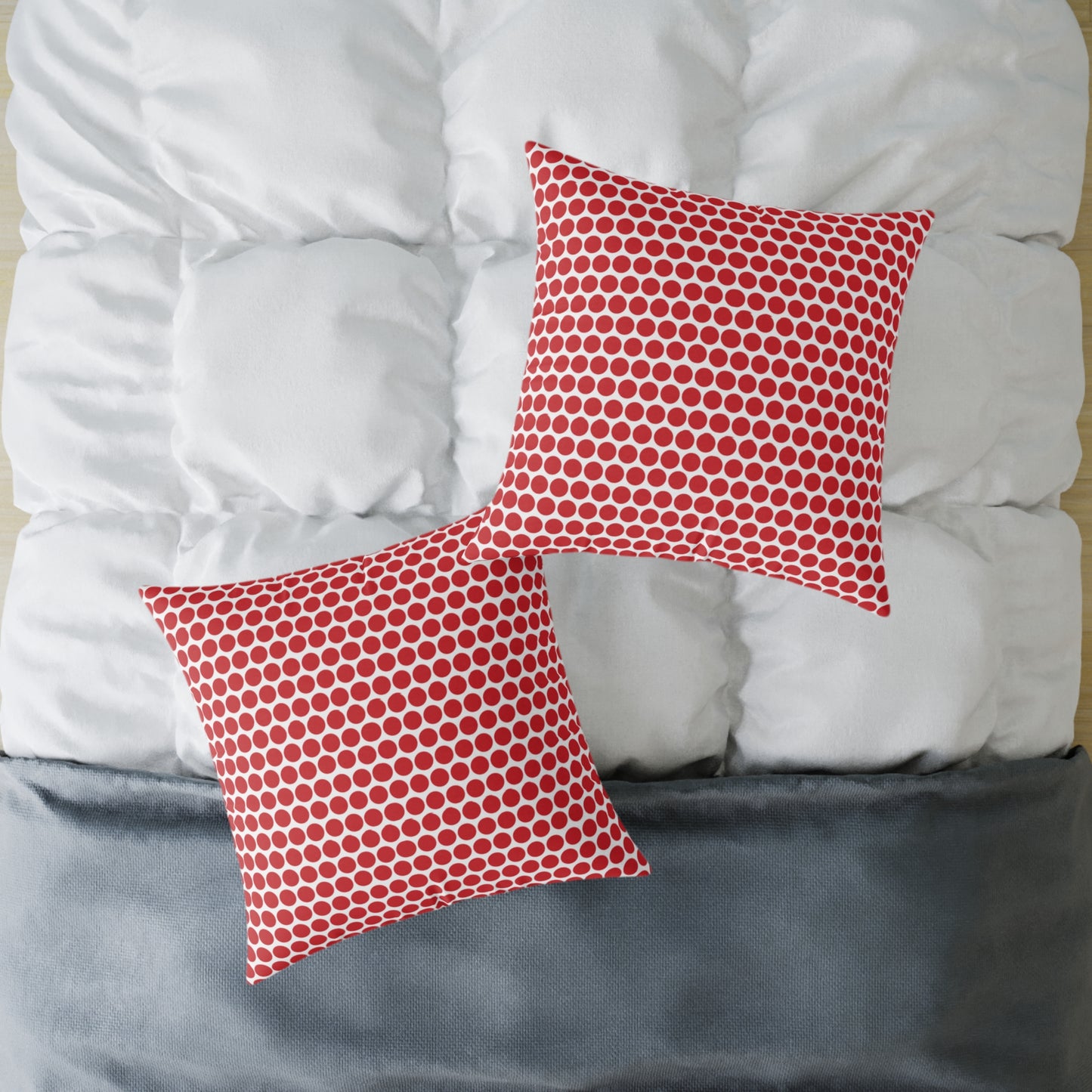 Red Polka Dot Christmas Decorative Pillow | Double‑Sided Poly Canvas Cushion, Vibrant Holiday Décor, 5 Sizes