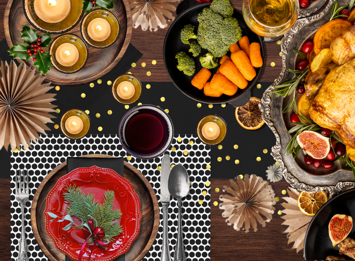 Black Polka Dot Polyester Napkins | Christmas Holiday Cloth Napkin Set, Bold Modern Farmhouse Dining Décor