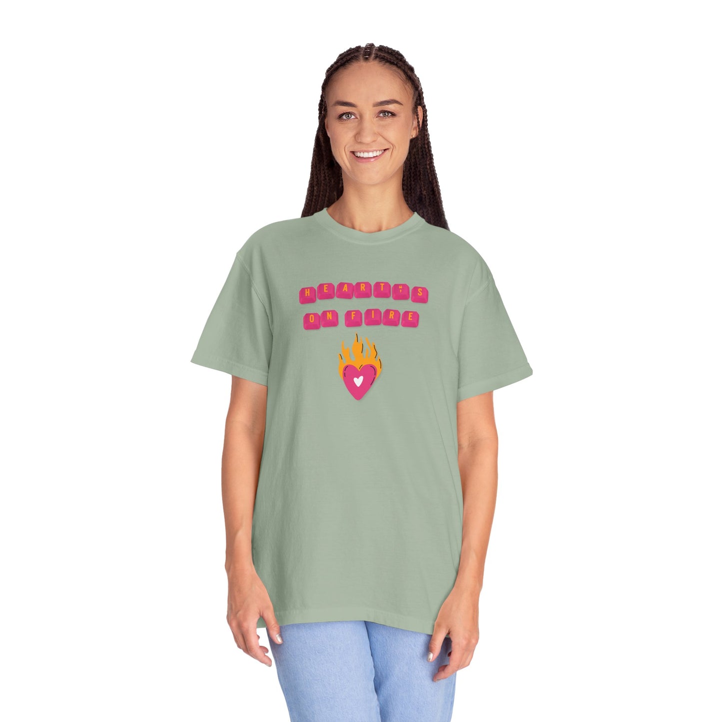HEART'S ON FIRE Key Caps Flaming Heart Unisex Garment-Dyed T-shirt