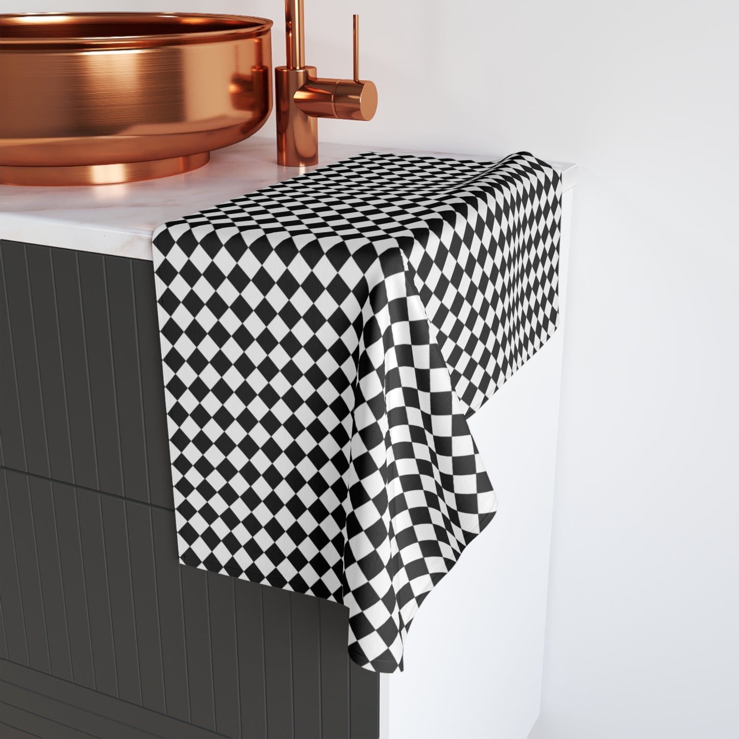 Black & White Argyle Holiday Hand Towel | Soft Cotton Back, Polyester Front, Festive Home Décor