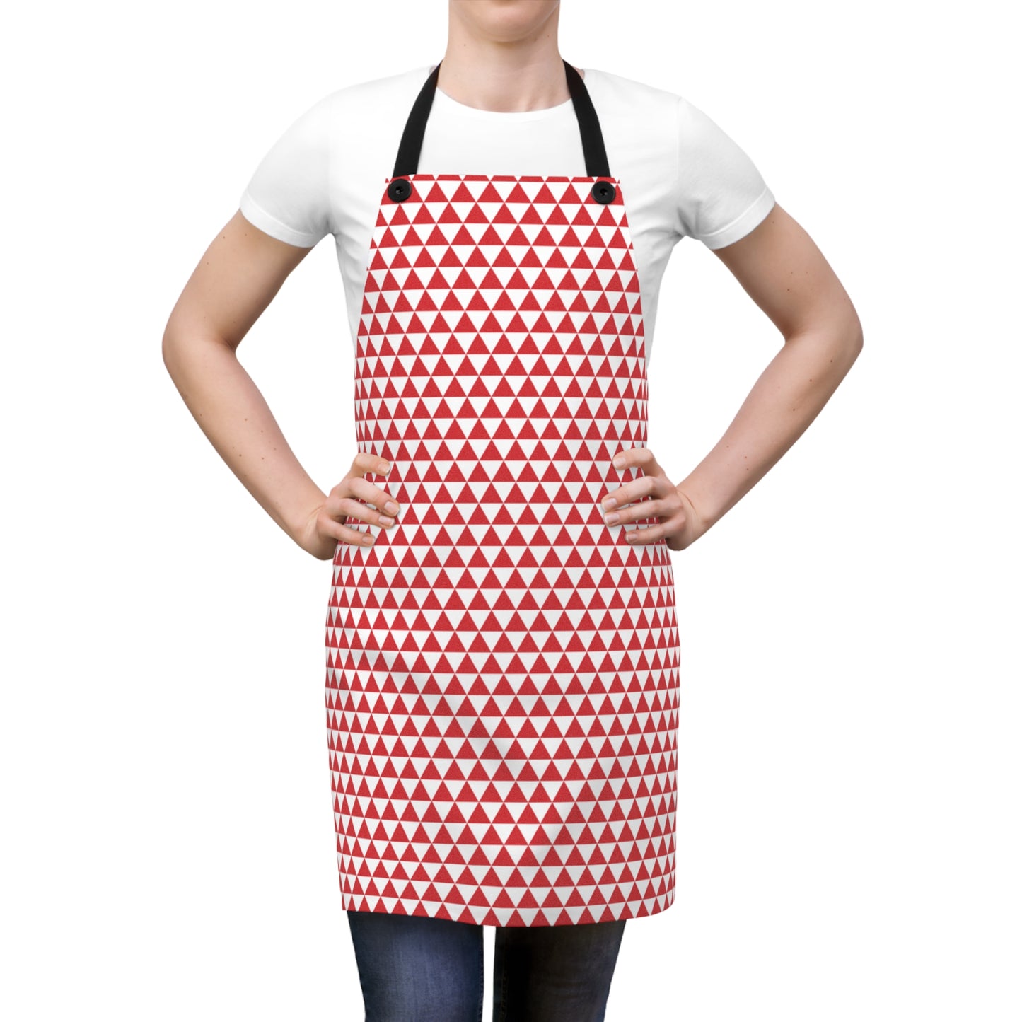 Red Triangle Holiday Apron | Lightweight 100% Polyester Twill, Detachable Black Twill Straps