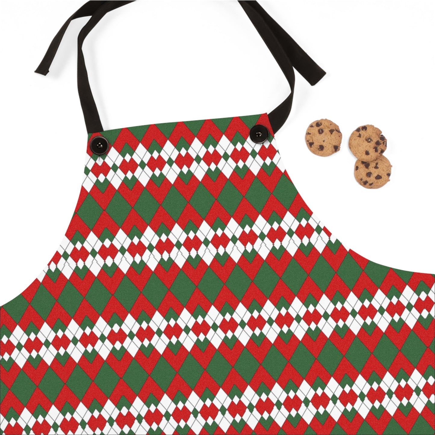 Extra Argyle Holiday Apron | Lightweight 100% Polyester Twill, Detachable Black Twill Straps