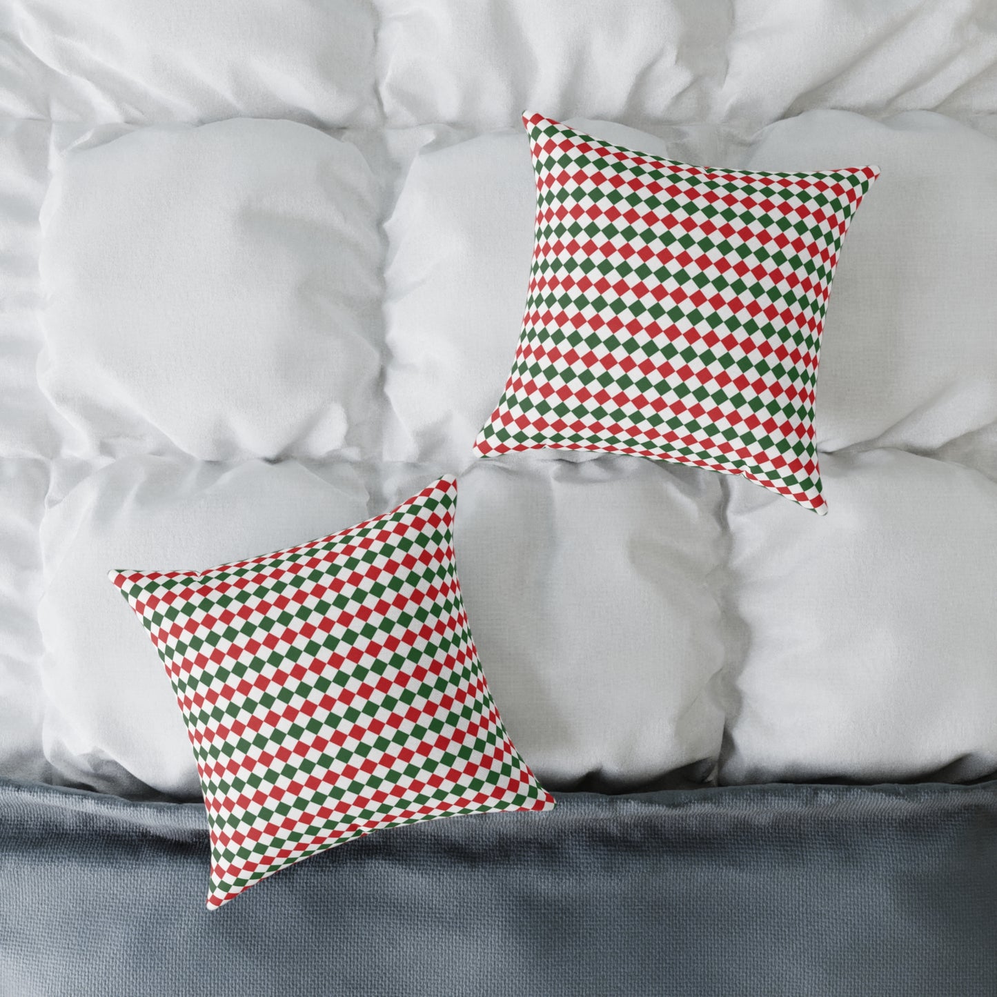 Red Green & White Argyle Christmas Decorative Pillow | Double‑Sided Poly Canvas Cushion, Vibrant Holiday Décor, 5 Sizes