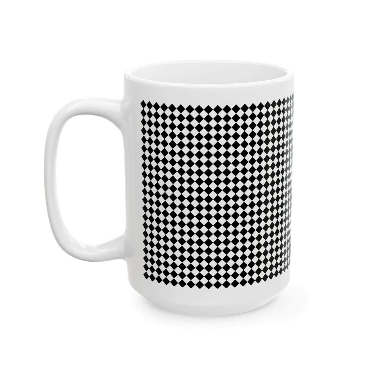 Black Argyle Ceramic Mug, (11oz, 15oz)