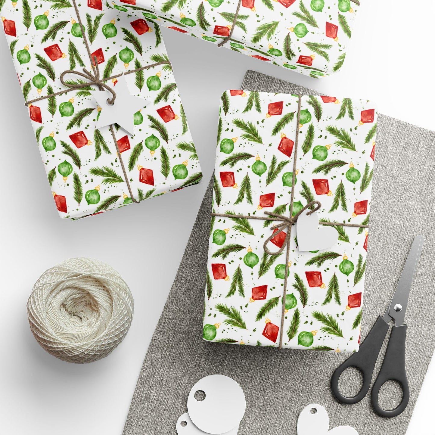 Watercolor Christmas Ornaments Wrapping Paper