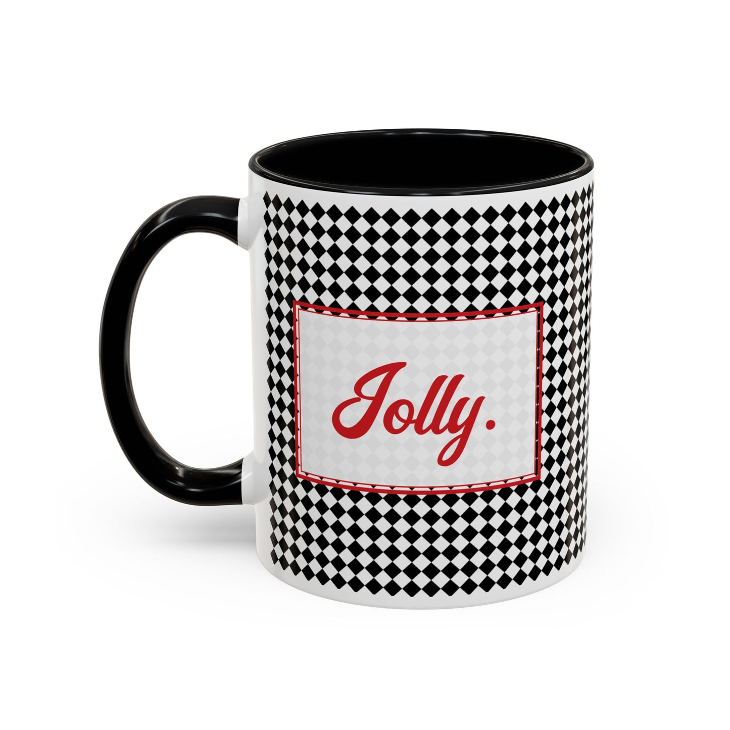 Jolly- Black Argyle Personalizable Christmas Ceramic Mug (11oz, 15 oz)