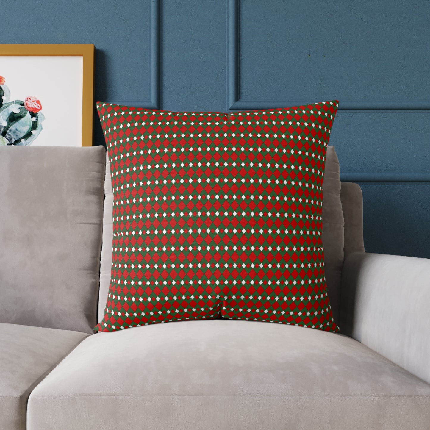 Fancy Argyle Christmas Decorative Pillow | Double‑Sided Poly Canvas Cushion, Vibrant Holiday Décor, 5 Sizes