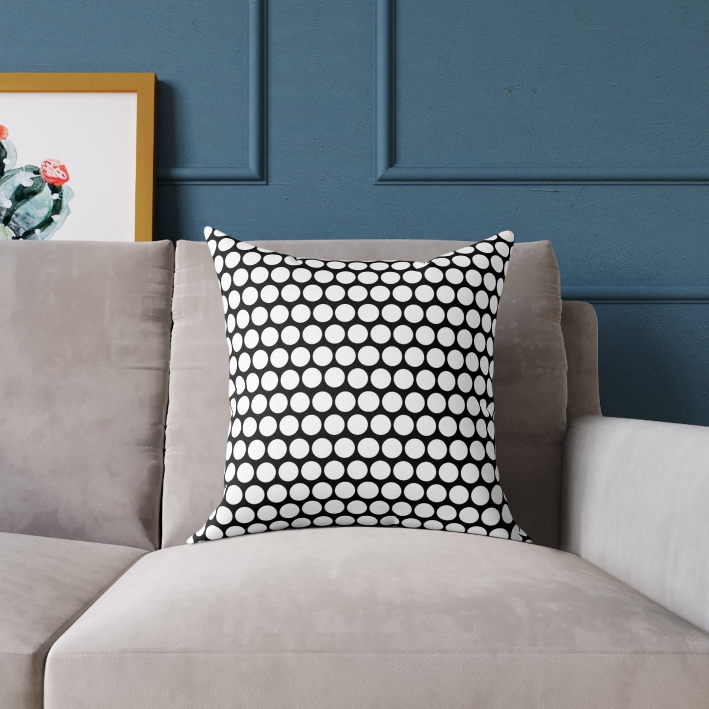 White Polka Dot on Black Christmas Decorative Pillow | Double‑Sided Poly Canvas Cushion, Vibrant Holiday Décor, 5 Sizes