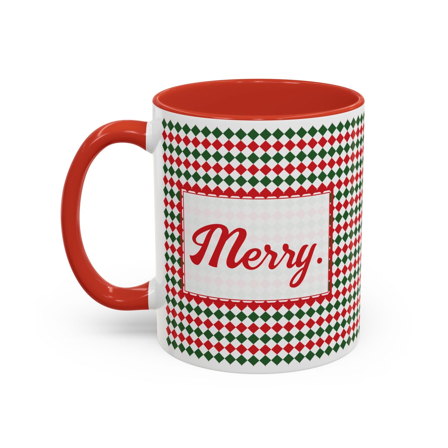 Merry- Christmas Argyle Personalizable Christmas Ceramic Mug (11oz, 15 oz)