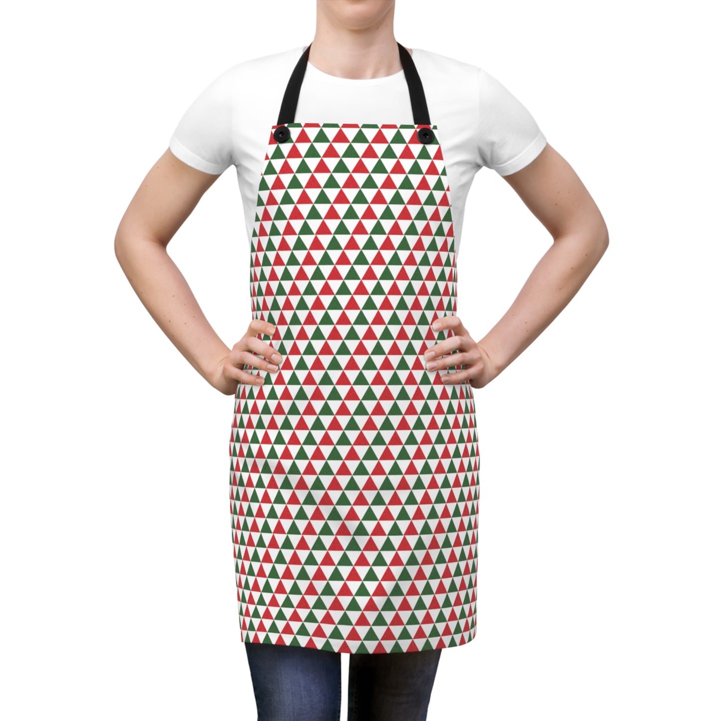 Red & Green Triangle Party Holiday Apron | Lightweight 100% Polyester Twill, Detachable Black Twill Straps