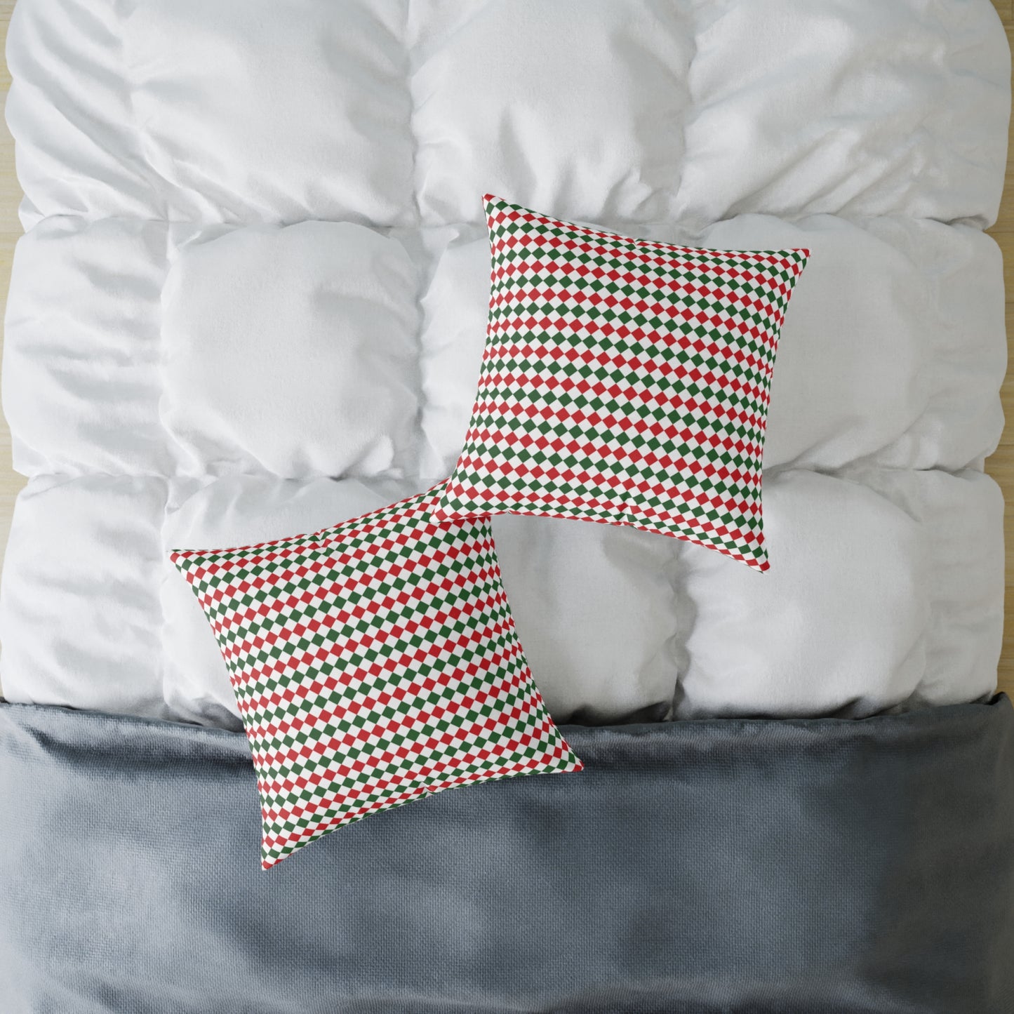 Red Green & White Argyle Christmas Decorative Pillow | Double‑Sided Poly Canvas Cushion, Vibrant Holiday Décor, 5 Sizes