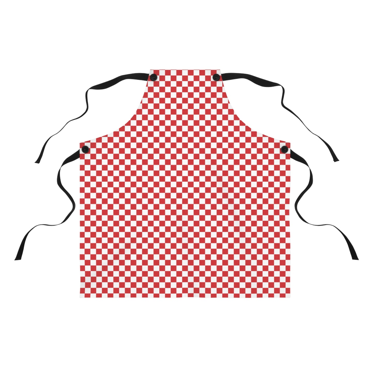 Red & White Check Holiday Apron | Lightweight 100% Polyester Twill, Detachable Black Twill Straps