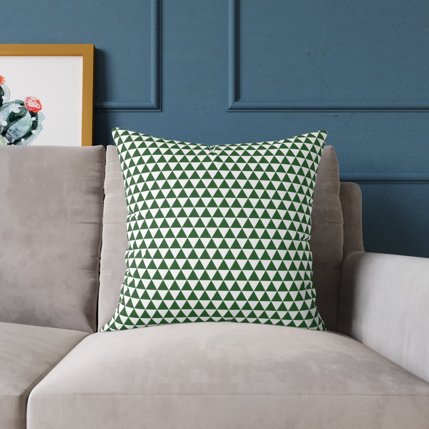 Green Triangle Christmas Decorative Pillow | Double‑Sided Poly Canvas Cushion, Vibrant Holiday Décor, 5 Sizes