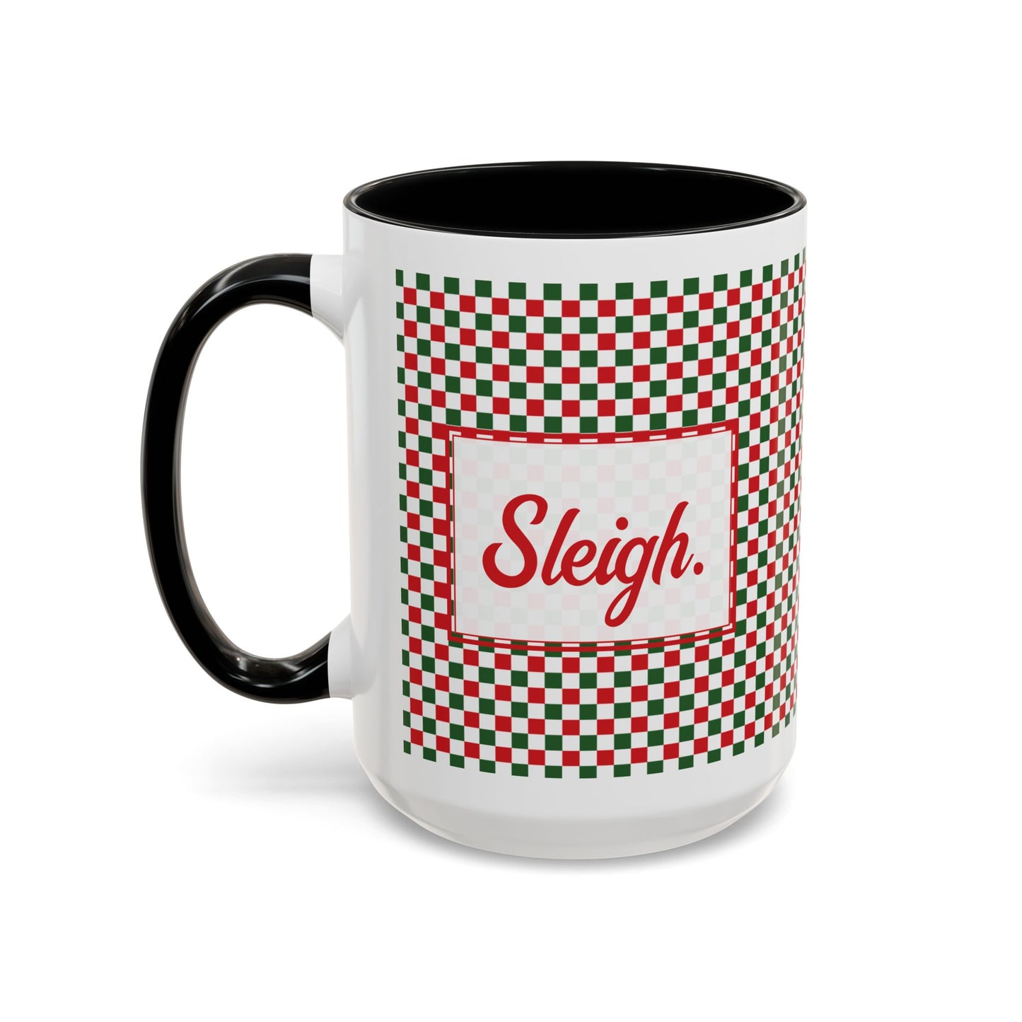 Sleigh- Christmas Checkered Personalizable Christmas Ceramic Mug (11oz, 15 oz)