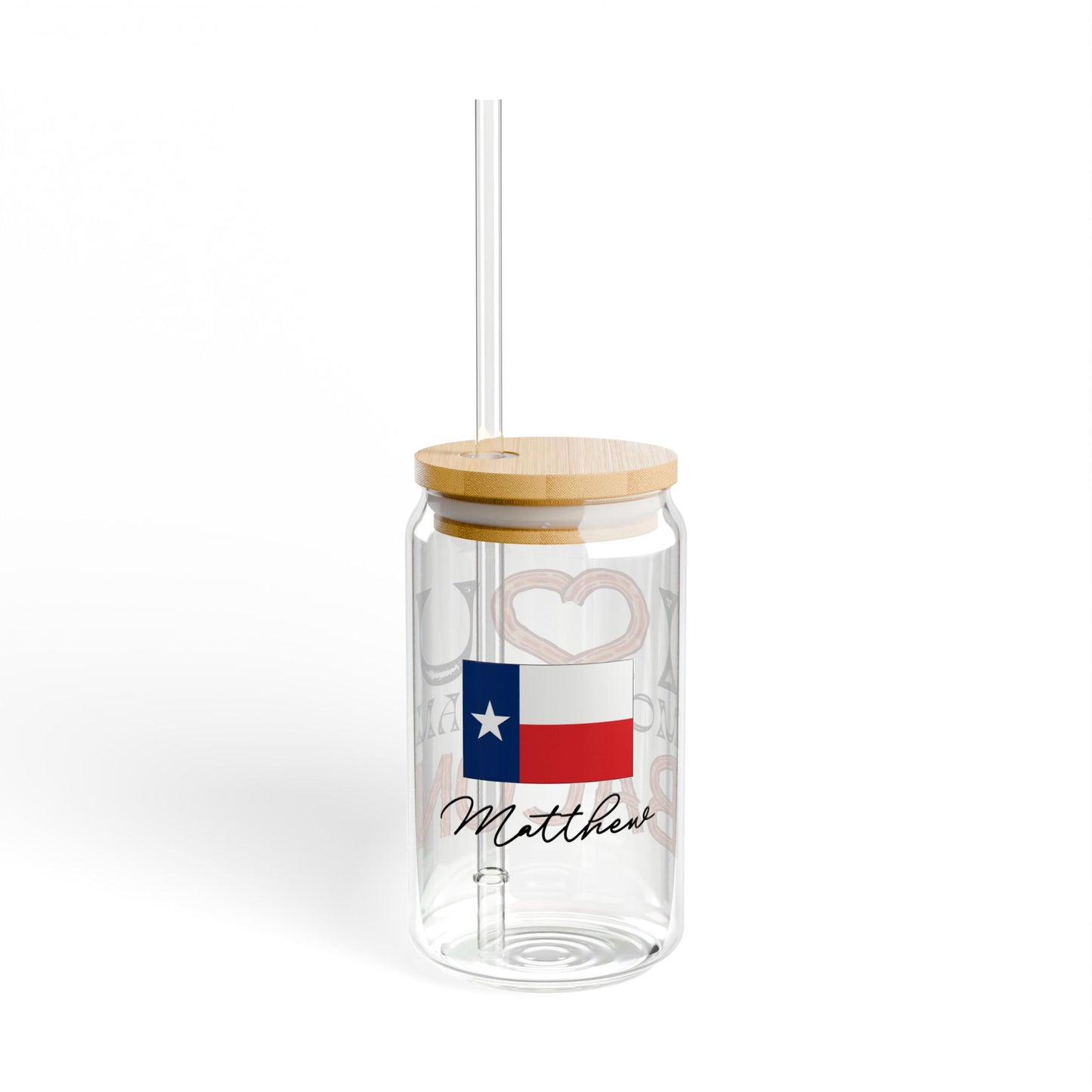 I Love You More Than Bacon Texas Flag Valentines Personalizable Custom Name Sipper Glass, 16oz