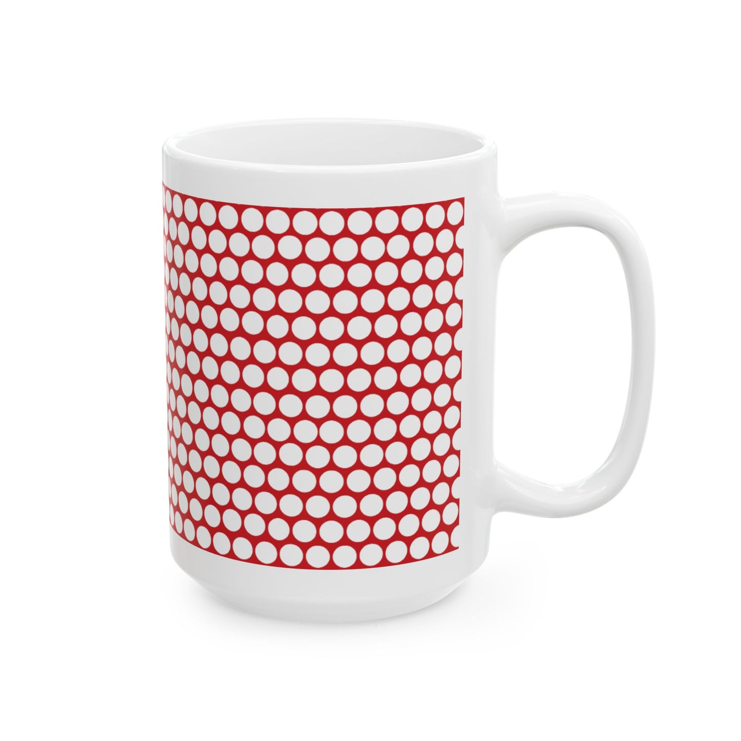 White Polka Dot on Red Ceramic Mug, (11oz, 15oz)