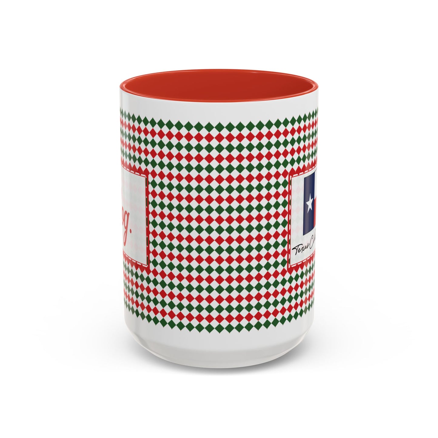 Nog- Christmas Argyle Personalizable Christmas Ceramic Mug (11oz, 15 oz)