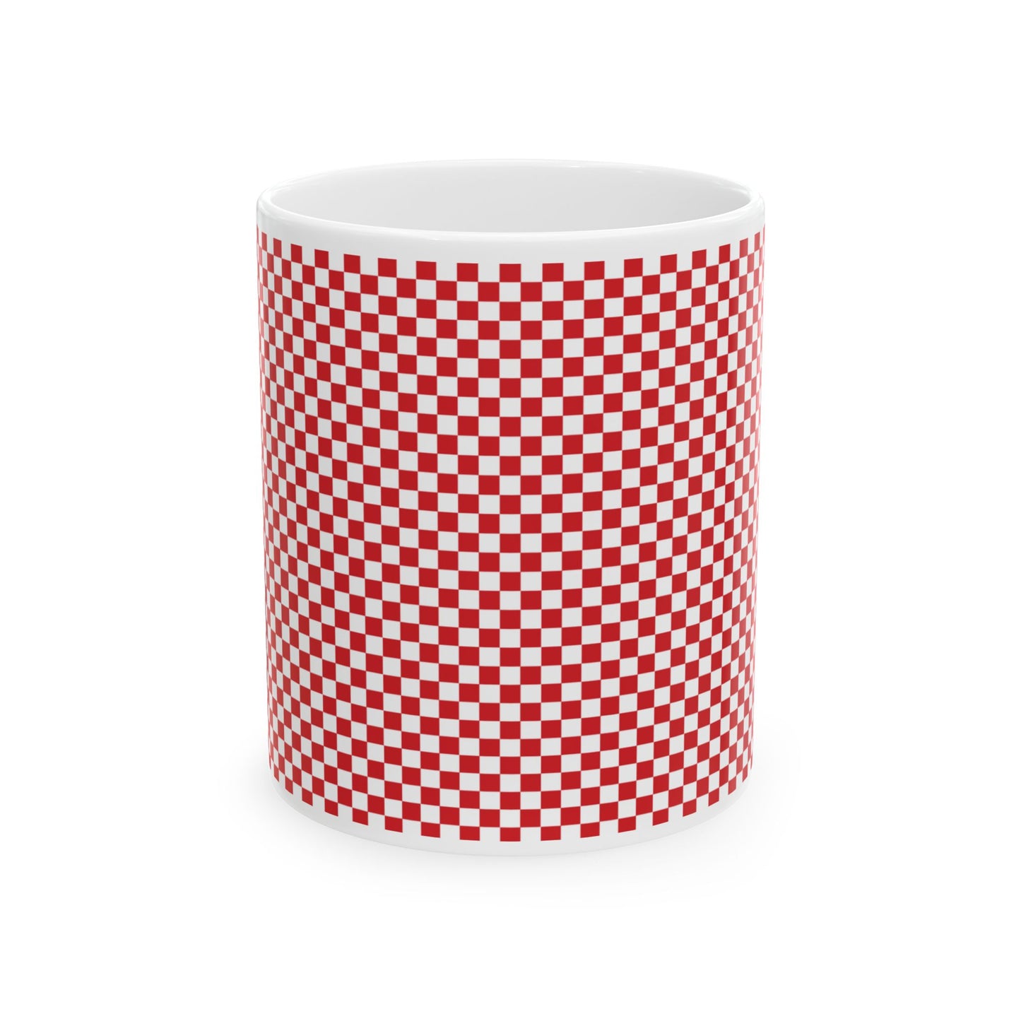 Red Checkered Ceramic Mug, (11oz, 15oz)