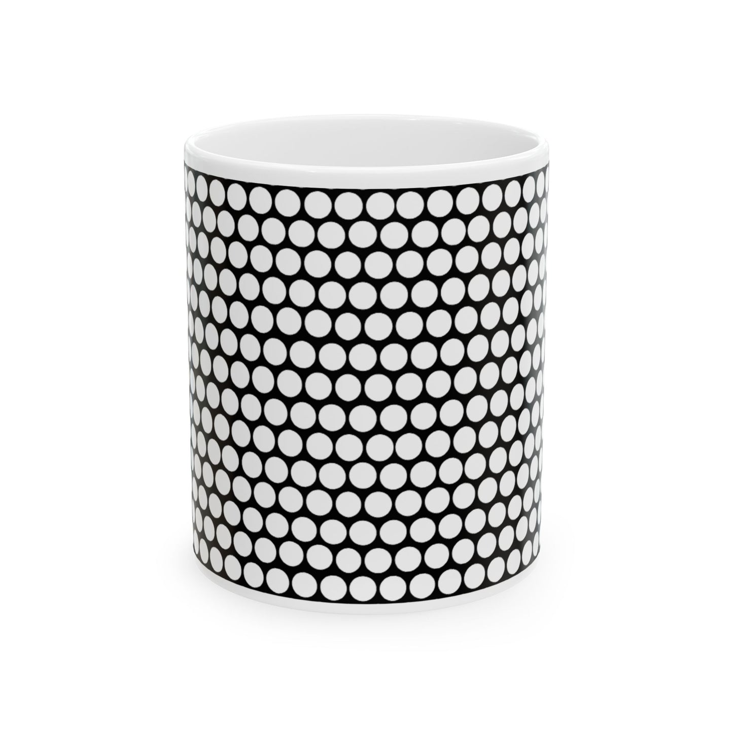 White Polka Dot on Black Ceramic Mug, (11oz, 15oz)