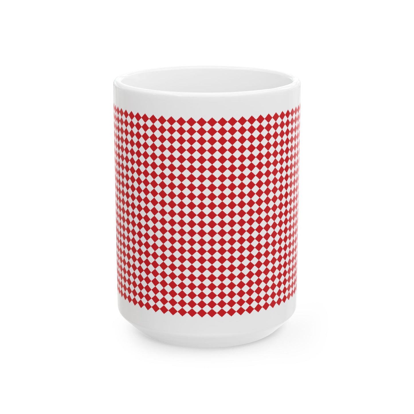 Red Argyle Ceramic Mug, (11oz, 15oz)