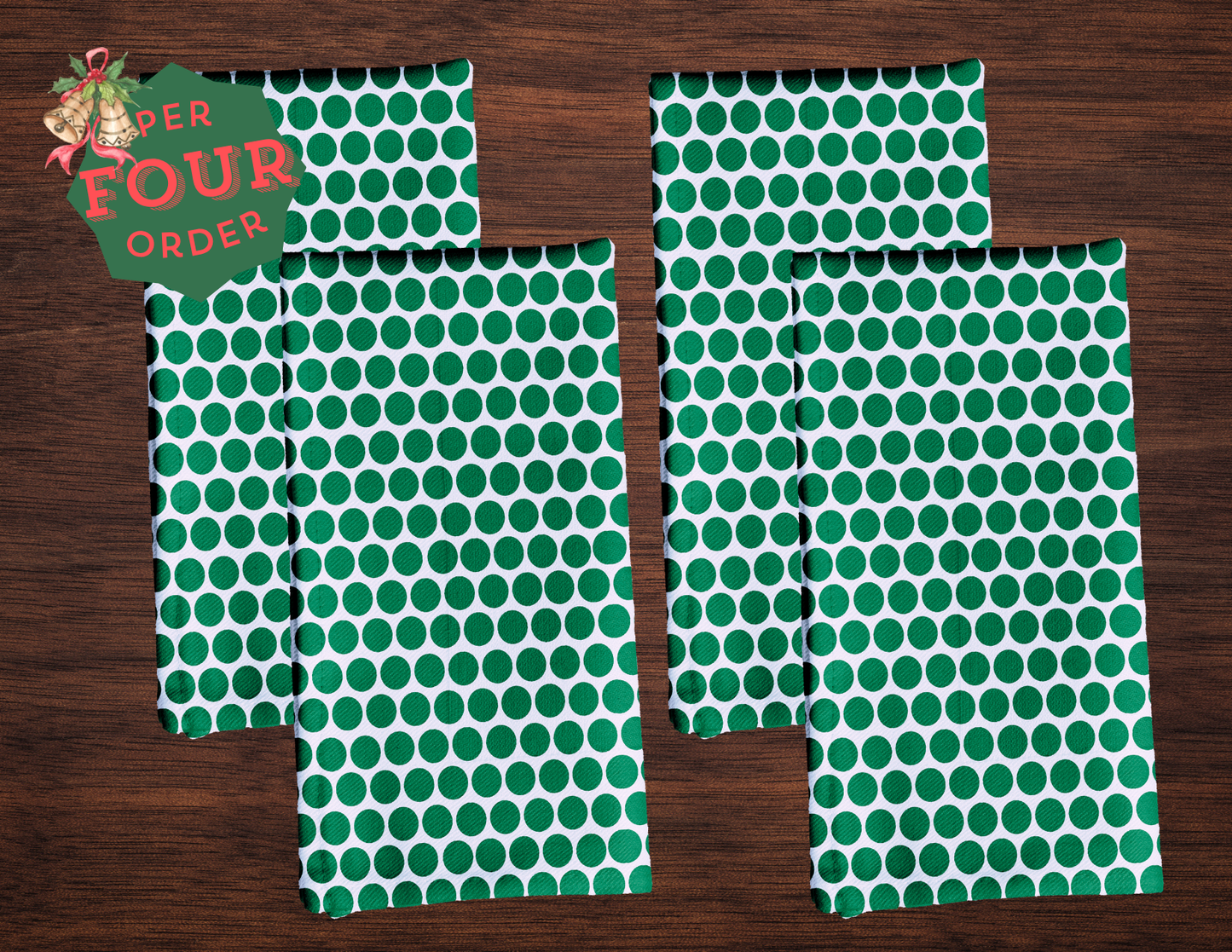 Green Polka Dot Polyester Napkins | Christmas Holiday Cloth Napkin Set, Festive Farmhouse Dining Décor
