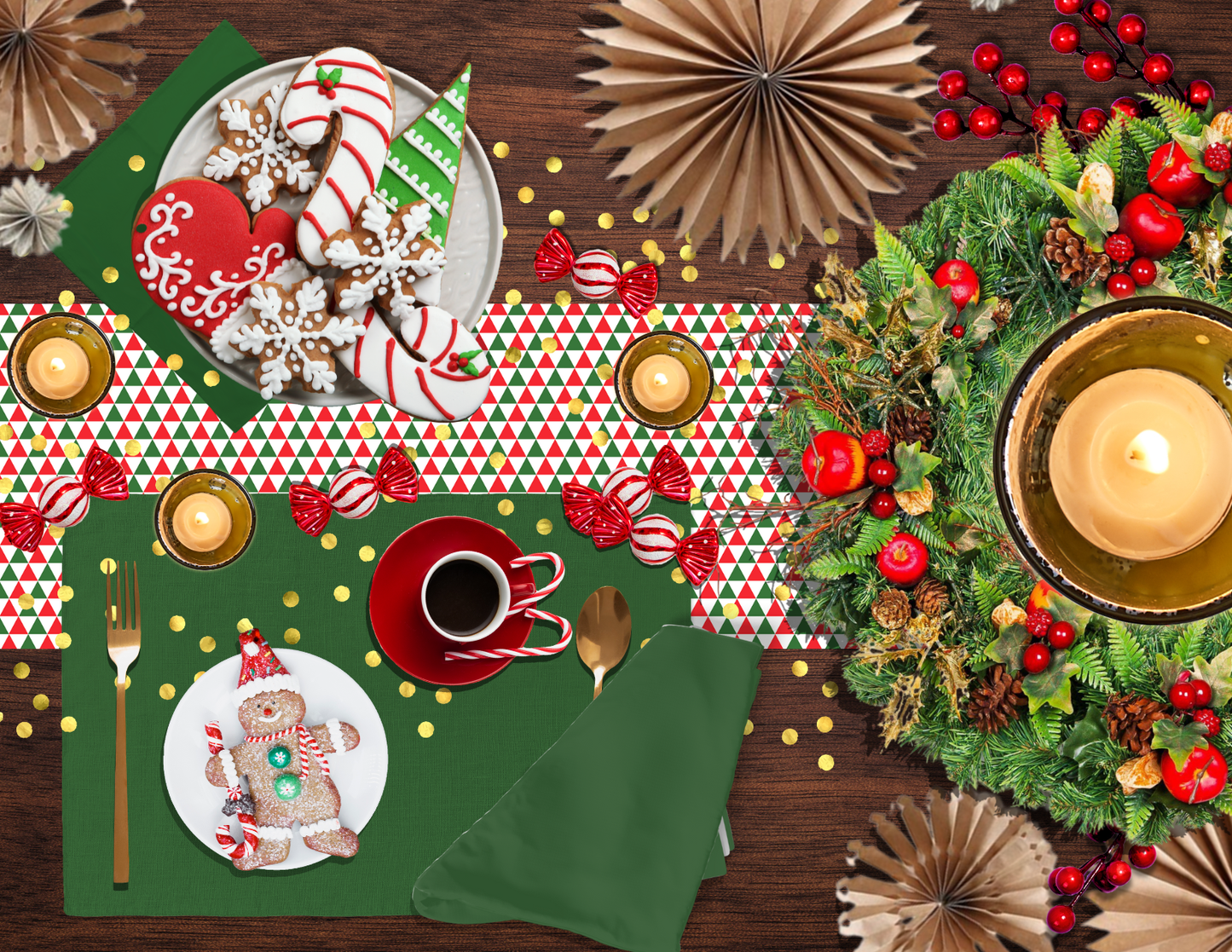 Red & Green Triangle Christmas Table Runner | Festive Holiday Farmhouse Dining Room Décor, Bold Geometric Table Accent