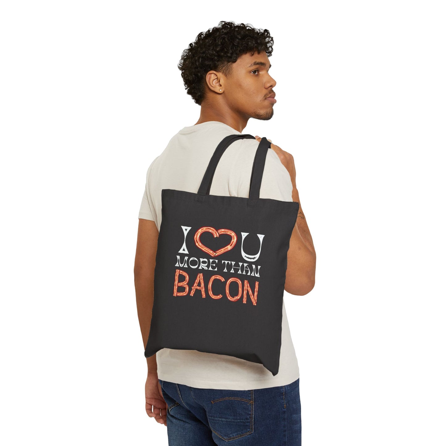 I Love You More Than Bacon Texas State Cut-Out Valentines Personalize Custom Name Cotton Canvas Tote Bag