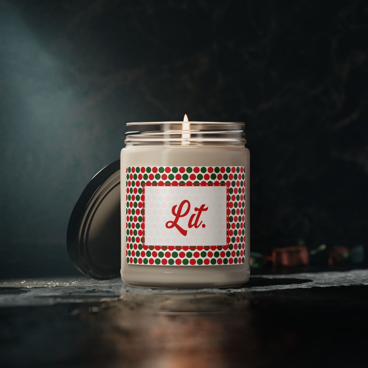 Lit- Christmas Polka Dot Party Scented Soy Candle, 9oz