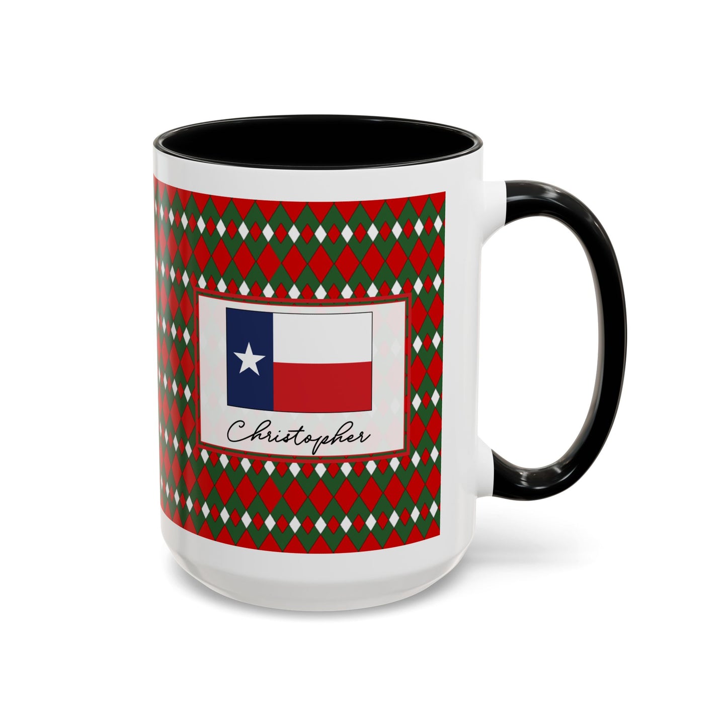 Lit- Christmas Fancy Argyle Personalizable Christmas Ceramic Mug (11oz, 15 oz)