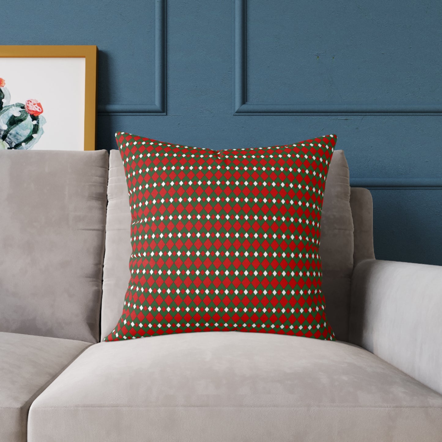 Fancy Argyle Christmas Decorative Pillow | Double‑Sided Poly Canvas Cushion, Vibrant Holiday Décor, 5 Sizes