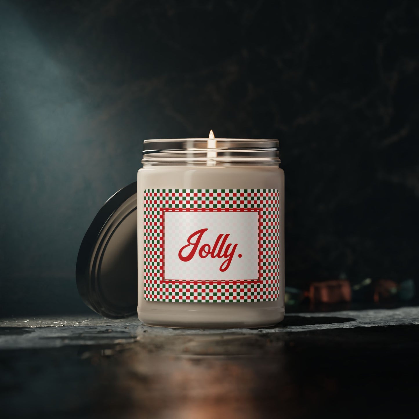 Jolly- Christmas Checkered Scented Soy Candle, 9oz