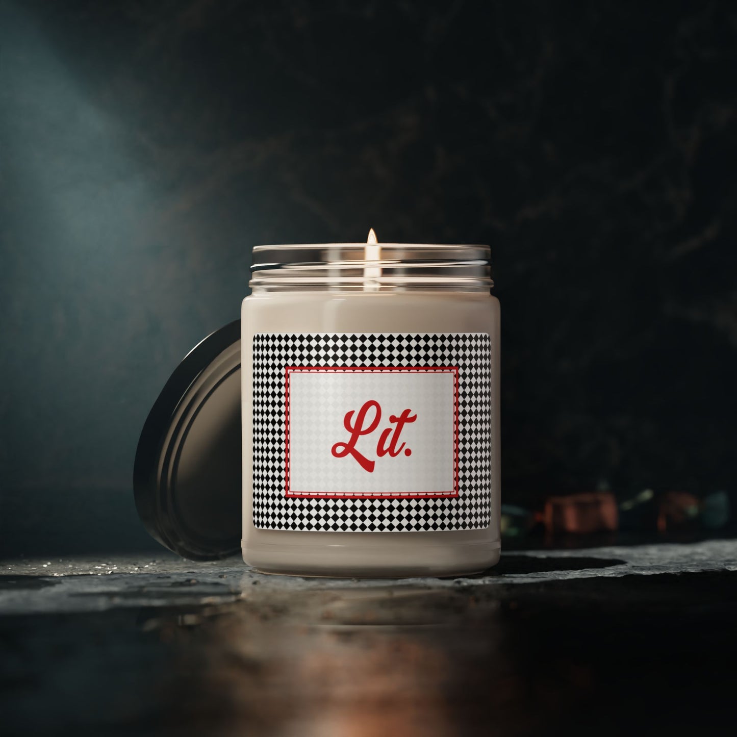 Lit- Black Argyle Scented Soy Candle, 9oz