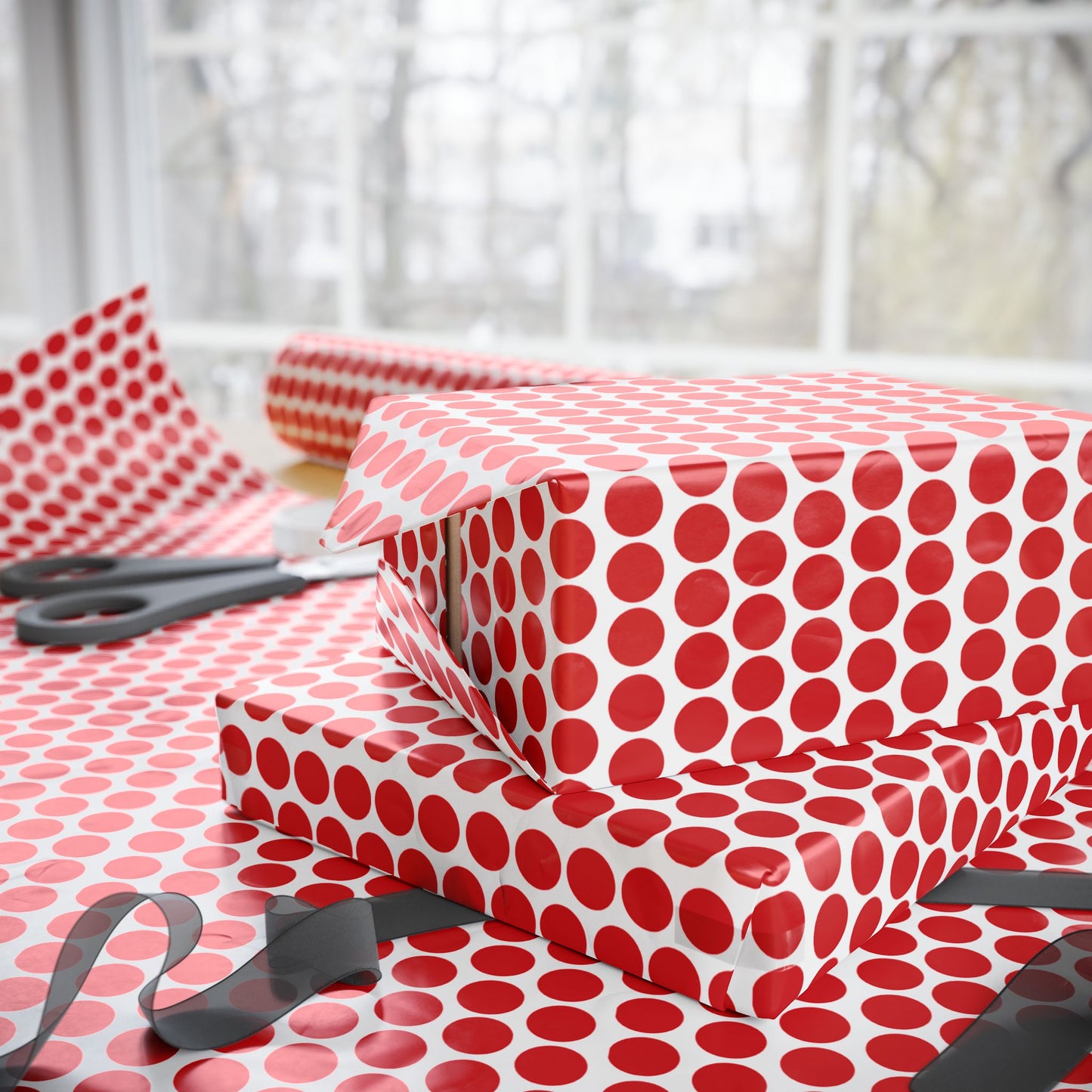 Red Polka Dot Wrapping Paper | Luxury Matte or Glossy Gift Wrap, 90gsm Fine Art Paper, 3 Sizes
