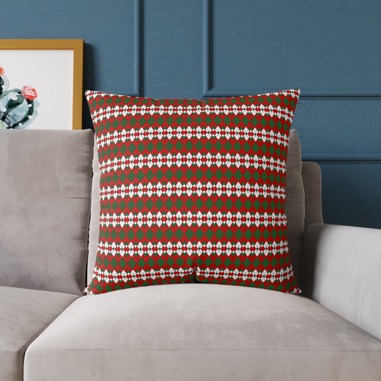 Extra Argyle Christmas Decorative Pillow | Double‑Sided Poly Canvas Cushion, Vibrant Holiday Décor, 5 Sizes