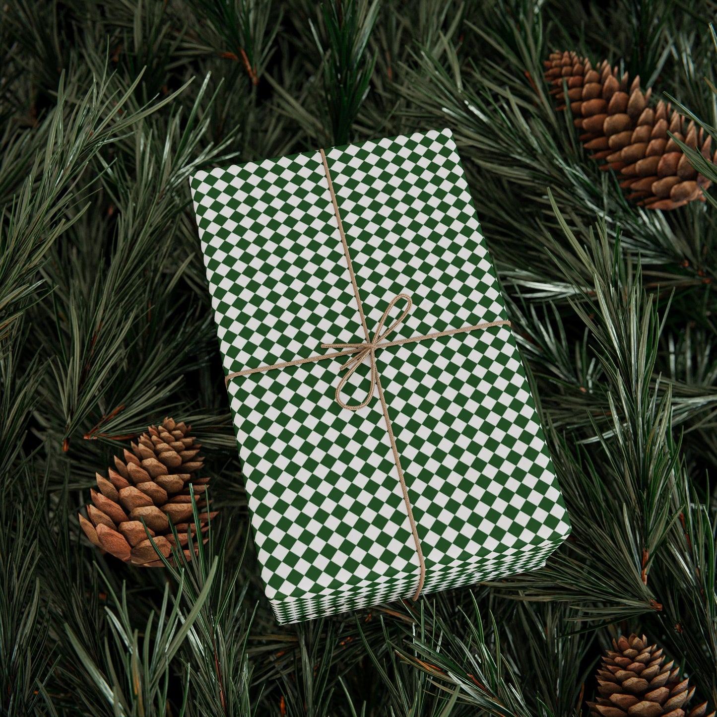 Green & White Argyle Christmas Wrapping Paper | Luxury Matte or Glossy Gift Wrap, 90gsm Fine Art Paper, 3 Sizes