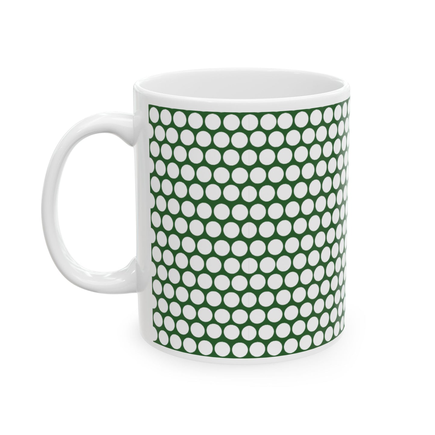 White Polka Dot on Green Ceramic Mug, (11oz, 15oz)