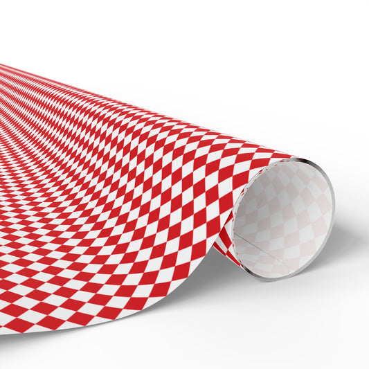Red & White Argyle Wrapping Paper | Luxury Matte or Glossy Gift Wrap, 90gsm Fine Art Paper, 3 Sizes